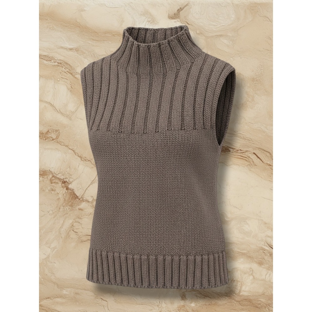 Zara Chocolate Brown Ribbed Mock Neck Sleeveless Sweater Tank S